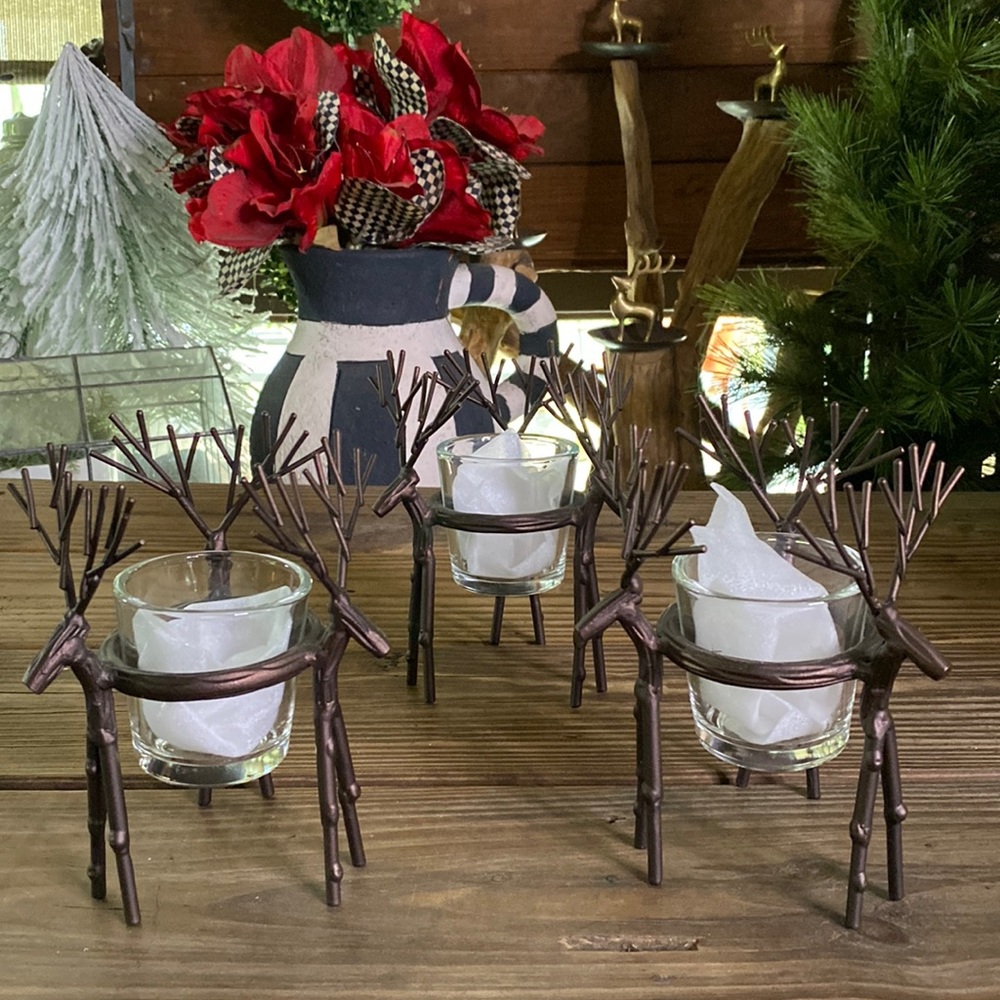 Yankee Candle Rustic Woodsy Triple Twiggy Deer Glass and Metal Votive Holders 🦌